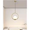 TOT ELECTRIC Lampadario a sospensione con sfera bolle in vetro bianco opaco design moderno minimal (Oro-Cerchio con Sfera)