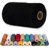 LEREATI Corda Macrame 1mm x 200m Filo Macrame Cordoncino Cotone Spago Colorato, Macramè Filo Cordino per Borse Uncinetto, Arazzo da Parete, Decorazioni, Fai da Te Artigianale (Nero)