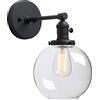 MOORSA Applique da parete a sfera in vetro industriale in ferro battuto, braccio oscillante regolabile, illuminazione in metallo, lampada da toeletta nera opaca con luci da corridoio a globo da 7,87 pollici