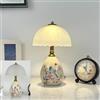 XINYASEE Lampada da comodino - lampada da tavolo in ceramica a forma di goccia d'acqua con motivo a fiori e uccelli, E27, luce a tre colori 20 * 33 cm (Beige)
