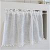 A.Monamour Tenda Corta per Finestra Piccola Cotone Lino Bianco Trasparente Con Pompon Nappa Tendina Tenda da Cucina Bistrot Caffè Mezza Tenda Mantovana Tenda a Vetro Tenda a Pannello Tenda Porta