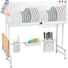HUOLE 3 Livelli Scolapiatti da Appoggio,Piatto in Acciaio Inossidabile Portaposate Scolapiatti Montaggio a Parete Stendino Organizzatore con Ganci-65 * 30 * 78 cm-bianco