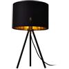 lux.pro Lampada da Tavolo con Paralume Cilindrico in Tessuto Lampada da Comodino con Struttura a Treppiede in Metallo per Soggiorno Camera da Letto Angolo Lettura - Nero