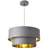 lux.pro Lampada a Sospensione con Doppio Paralume Cilindrico Ø 40 cm in Tessuto Lampadario ad Altezza Regolabile Lampada da Soffitto per Soggiorno Salotto Ingresso - Grigio/Oro