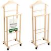 OWIJI Indossatore Appendiabiti Legno Faggio Naturale Set 2 Pezzi Rotelle Servo Muto Doppio Dimensioni 45 x 30 x 95 cm Appendiabiti Vestiti Camera Letto Cabina Armadio Grezzo