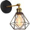 TOKIUS Applique da parete Interna Industriale Lampada da Parete E27 Metallo 16cm lampada da lettura a parete Vintage regolabile 180° Per Cucina Camera da letto (Nero+Ottone-1 pezzo)