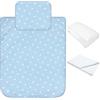 baby idea Babysanity Lenzuola Next To Me Compatibili 4 pezzi: Federa Cuscino, Piumino, Copripiumino, Lenzuolo Angoli per Culla Lettino Neonato - Chicco Kinderkraft Cam Brevi OEKO-TEX FANTASIA STELLINA CIELO