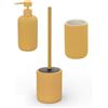 Generico Accessori Bagno in Ceramica Linea Color Giallo Soft-Touch - Set Bagno Moderno con Design Cannettato, Varianti Dispenser Sapone, Portaspazzolino e Portascopino WC (SET COMPLETO)