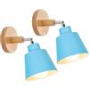 TOKIUS 2 pezzi Lampade da Parete Vintage Applique da parete Interno Moderno Applique in Metallo e Legno Lampadari e Plafoniere regolabile E27 Luce da Camera da Letto Soggiorno (2 pezzi, Blu)