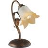 LEOLUX Morena - Lampada da Tavolo Classica con Paralume Floreale in Vetro e Finitura in Metallo Anticato - Illuminazione Elegante per Soggiorno, Camera da Letto o Salotto