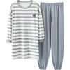 GMAYO Camicia da Notte,Pigiama a Maniche Lunghe Set Cotone Pigiameria Grandi Vestiti Oversize per la casa Stripe Casual Women