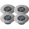 Ranex Lugo, 5000.197, Set di 4 faretti LED a energia solare, rotondi, in acciaio inox, vetro, IP44