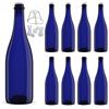 Firmadigaranzia srl BOTTIGLIA EMILIANA PER VINO E SPUMANTE PROSECCO 750 ML CON PREDISPOSIZIONE TAPPO SUGHERO COLORE BLU + Tappi alettati e gabbiette - BOTTIGLIA VUOTA PER VINI PREGIATI - TAPPI SUGHERO E PLASTICA