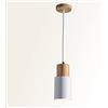 YOXANG Lampadario Legno Massiccio Metallo Creatività Forma a Cilindro Illuminazione a Sospensione Soffitto Ristorante Bar Arte LED Comodino Luci Sospese D10 X H20.5 CM E27 Portalampada (Bianco)