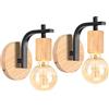 iDEGU 2 Pezzi Lampade da Parete LED Aplique da Parete Interno in Legno e Metallo Design Semplice Lampada a Muro Vintage E27 Illuminazione per Corridoio, Camera da Letto (Supporto Croce, Nero)
