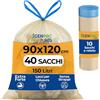 G.M. DISTRIBUZIONE 40 Sacchi Spazzatura Grandi Trasparenti 90x120 cm, Extra Resistenti da 150 Litri, Con comode maniglie di chiusura e Fondo Antigoccia, 100% Riciclabili, Made in Italy, Raccolta Differenziata