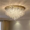 PTLYE Grande lampadario di Cristallo Decorativo a LED da soffitto per Soggiorno, Oro, Rotondo, a Goccia di Pioggia, dimmerabile, a Filo, per Bagno, Camera da Letto, corridoio