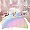 Loussiesd Set di biancheria da letto per bambini e ragazze, con copripiumino singolo e grazioso motivo a righe colorate, 2 pezzi con glitter e 1 federa, leggermente accogliente, per letto da