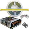 Mondo Strisce Led: Kit da 5 metri di Strip Led 60 Watt (1 Bobina da 5mt + 1 Trasformatore da 60W Piatto), Alta Luminosità 5.000Lumen 1600Led 24V Luce Bianco Caldo 3000k. Striscia Led COB ip20 Strip