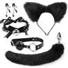 TAUOE Set di orecchie nere, collare, clip, bavaglio, braccialetto, coda di volpe, giocattolo finto