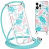 Coalbooliy Magnetica Custodia per iPhone 14 Pro 6,1 con Cordino, Trasparente Estivi Aesthetic Modello Tartaruga Disegni Cover Case Compatibile con MagSafe Collana Girocollo Femmina, 14