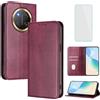 OUEAYIEN Cover per Honor Magic7 Lite 5G/X9C 5G Custodia a Libro con Vetro Temperato Blocco RFID Antiurto Pelle Portafoglio Porta Carte Vintage Flip Custodia per Honor Magic 7 Lite HonorX9C 5G Bordeaux