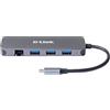 D-Link DUB-2334 Hub USB-C 5 in 1 con Power Delivery (PD 60 W), porta Gigabit Ethernet, 3 porte USB 3.0, per PC, MacBook Pro, MacBook Air, iPad Pro, Chromebook, Surface Pro e altro