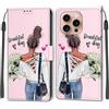 KENHONER Custodia per iPhone 16 Pro, ragazza e fiore | Portafoglio Pelle PU, Magnetica, Resistente Agli Urti, Scomparto Carte Credito, Pieghevole, Flip Libro, Motivo