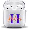 toyofmine Personalizzata trasparente nome & iniziale Custodia per AirPods 4, doppio testo personalizzato per AirPods 2 AirPods 1, custodia protettiva trasparente sottile e antiurto in TPU con portachiavi