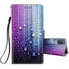 HopMore Cover a Libro per Oppo A72 / Oppo A52 / A92 in Pelle con Silicone Morbido Custodie Portafoglio Disegni Custodia Antiurto 360 Gradi Accessori Leather Flip Case - Azul Púrpura