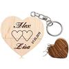 Generisch (10 motivi a scelta) 32 GB, chiavetta USB 2.0, in legno con incisione, personalizzabile, cuore d'amore, matrimonio, testo desiderato, incisione a scelta, chiavetta flash drive (noce)