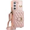 XIMAND Custodia a portafoglio per Samsung Galaxy Z Fold 5, con 2 scomparti per schede, in morbida pelle antiurto e simile alla pelle, elegante e lussuosa, perfetta per le donne. (oro rosa)