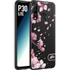 CUSTOMIZZA - Custodia cover nera morbida in tpu compatibile per Huawei P30 LITE giapponese fiori di ciliegio in fiore a rilievo disegnata tattoo