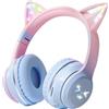 fesoklaf Cuffie per bambini, con orecchie da gatto, Bluetooth 5.3, wireless e cablato, simpatiche cuffie RGB con luce interna, pieghevoli, per regali/scuola/tablet/viaggi (blu), JS-9355