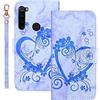 Norn Custodia per Xiaomi Redmi Note 8,protettiva Flip cover motivo floreale a cuore in pell Portafoglio case con stand Pieghevole antiurto slot per schede,Chiusura Magneticaa fiore,Blu