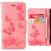 Ougger Cover per Huawei Y6 (2018) Custodia Portafoglio PU Pelle Magnetico Morbido Silicone Flip Cover Protettivo Custodia Huawei Y6 (2018) con Slot per Schede, Striscia Farfalla (Rose)