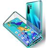 Hkess Custodia per Huawei P30 Pro Cover Adsorbimento Magnetica 360 Gradi Protezione Flip Cover di Design a un Pezzo Bumper in Metallo Cassa Schermo Intero Prima e Dopo Trasparente Vetro Temperato,Verde