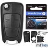mt key Guscio per chiave a scatto con telecomando, 2 tasti, HU100 + batteria compatibile con Opel