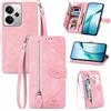 Fertuo Cover per Realme 14 / 14T 5G, Custodia a Libro in Pelle PU Flip Case con Porta Carte, Chiusura Magnetica e Cinturino [Disegni di Fiori] Portafoglio Interno Silicone Antiurto, Rosa