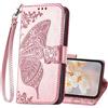 Generic Custodia a portafoglio magnetica in pelle per iPhone 11, con farfalla in rilievo, supporto per carte di credito, custodia a portafoglio per iPhone 11, custodia a portafoglio da donna (oro rosa)