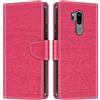 Shantime Custodia in Pelle PU a Righe Compatibile con LG G7 ThinQ, Cover Portafoglio con Chiusura Magnetica, Scomparti Carte e Funzione Stand (Rosso rosa)