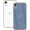 Lonrapa 2 Pezzi Cover per iPhone XR Colori Amore Cuore Motivo Design Morbido Placcatura TPU Custodia per iPhone xr Specchio Silicone Antiurto Protettiva Case per Ragazze, Bianco e Blu