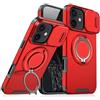 Mixroom - Custodia Cover per iPhone 11 Protezione Antiurto Militare con Supporto cellulare a stand Cavalletto ad Anello Magnetico Copertura Fotocamera Slide Scorrevole C07 Rosso