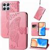JIUNINE Cover per Honor X8, Custodia Libro in Pelle Portafoglio Case Flip Antiurto con Disegni di Farfalla [Porta Carte] [Magnetica] [Interno TPU] per Honor X8, Rosa