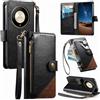 LIAOCY Cover a Libretto per Honor Magic8 Lite/Magic 8 Lite / X9d, Custodia Portafoglio con Cerniera in Pelle PU[Stile Business], Cover Anticaduta con Supporto, Black.