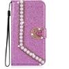 BLOTECH Case for OnePlus Nord CE4 Lite Custodia Portafoglio Bling Diamond Love Button Shiny Crystal Rhinestone Pearls PU Leather Card Slot Pouch Flip Cover Case for Girl Woman Lady, Purple