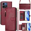 MOJIA Cover per Honor 200 Smart, Custodia Portafoglio in Pelle PU con Tracolla e Cinturino da Polso, Porta Carte Multifunzionale. Red