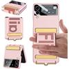 Jeelar ESONG Cover per Samsung Galaxy Z Flip4,Ultra Sottile Lusso PC Custodia Rigida Kickstand Antiurto Protettiva Case con Supporto per Cinturino in Pelle/Proteggi Schermo per Fotocamera-Oro Rosa