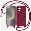 TQmchun Cover Magnetica per Samsung Galaxy S25 FE,Compatibile con MagSafe,TPU Corda Liquido Silicone Protettiva Case Regolabile Lanyard Tracolla Case,Rosso