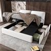 Rtopsu Letto Imbottito Letto Matrimoniale 180x200 cm, Letti con Testata e 3 Cassetti Contenitore, Struttura Letti con Telai Idraulici in Metallo e Doghe in Legno, Velvet, Bianco, Senza Materasso